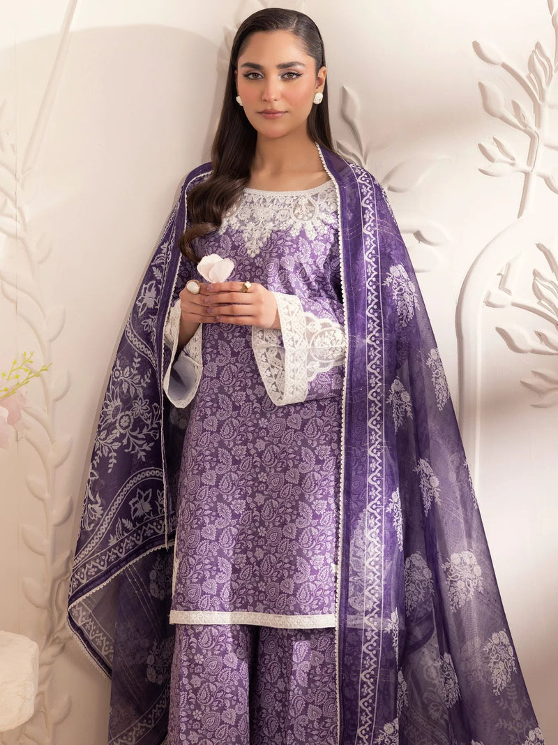 3pc Silk Lawn Printed & Embroidered Suit by Mohagni 07