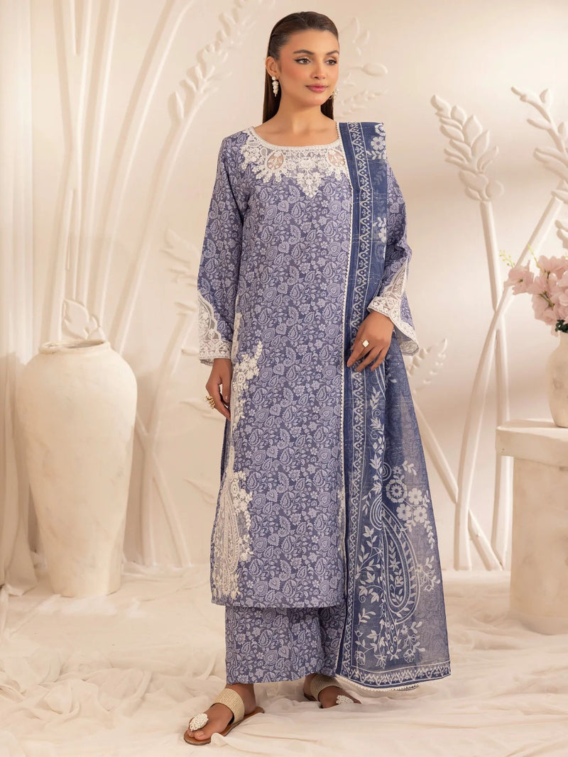 3pc Silk Lawn Printed & Embroidered Suit by Mohagni 08