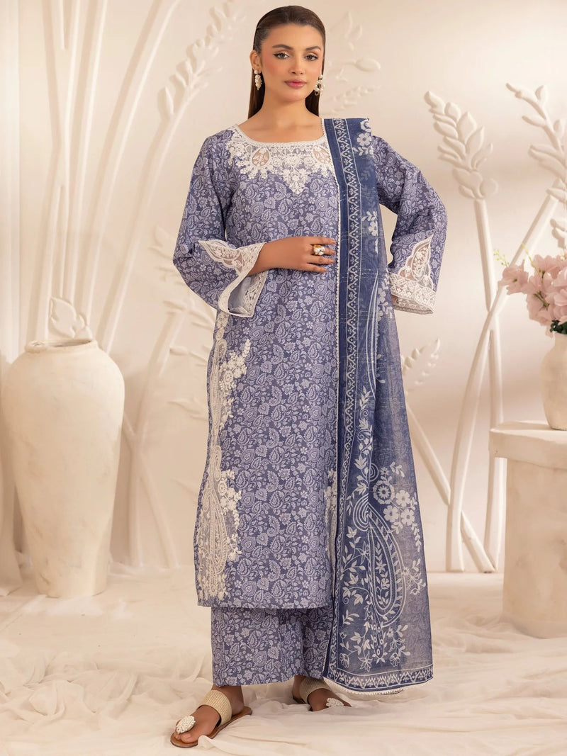 3pc Silk Lawn Printed & Embroidered Suit by Mohagni 08