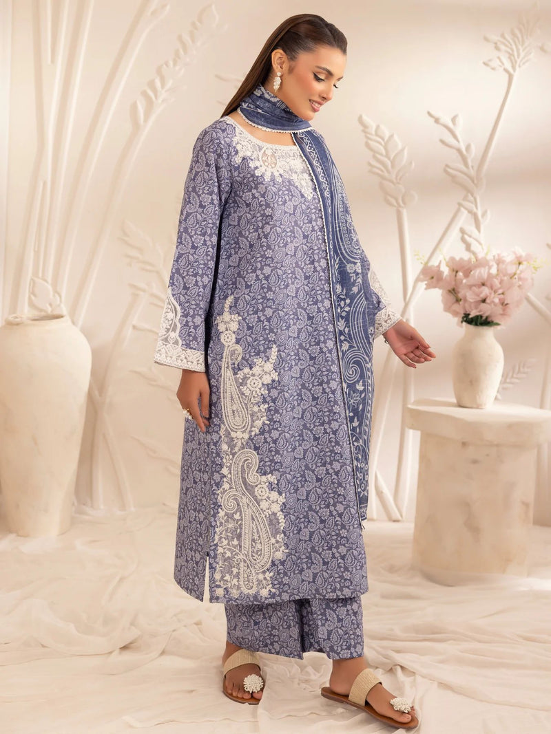 3pc Silk Lawn Printed & Embroidered Suit by Mohagni 08