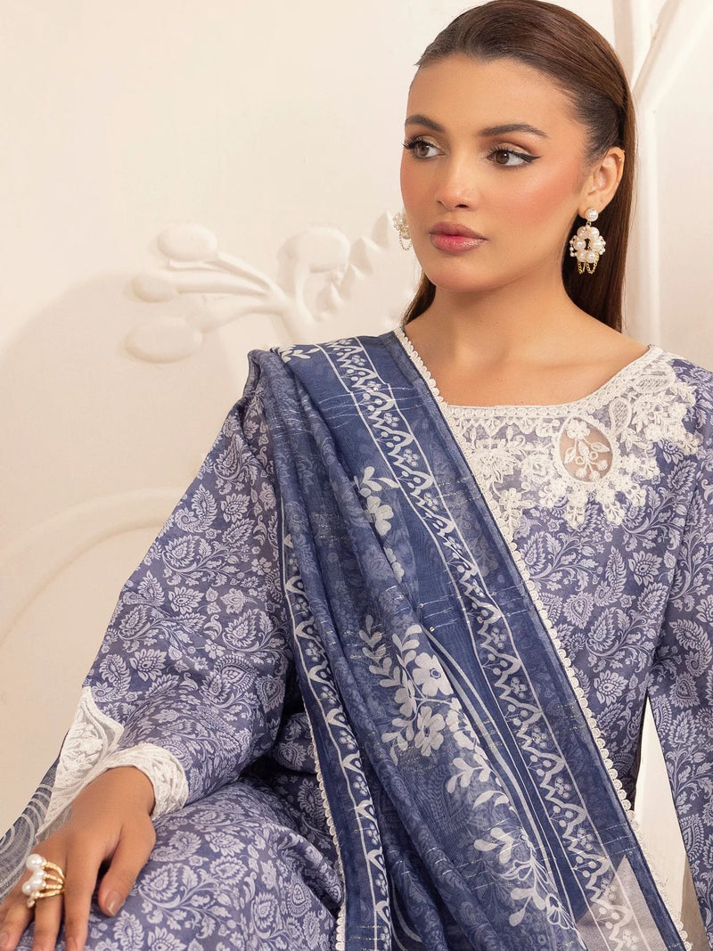 3pc Silk Lawn Printed & Embroidered Suit by Mohagni 08