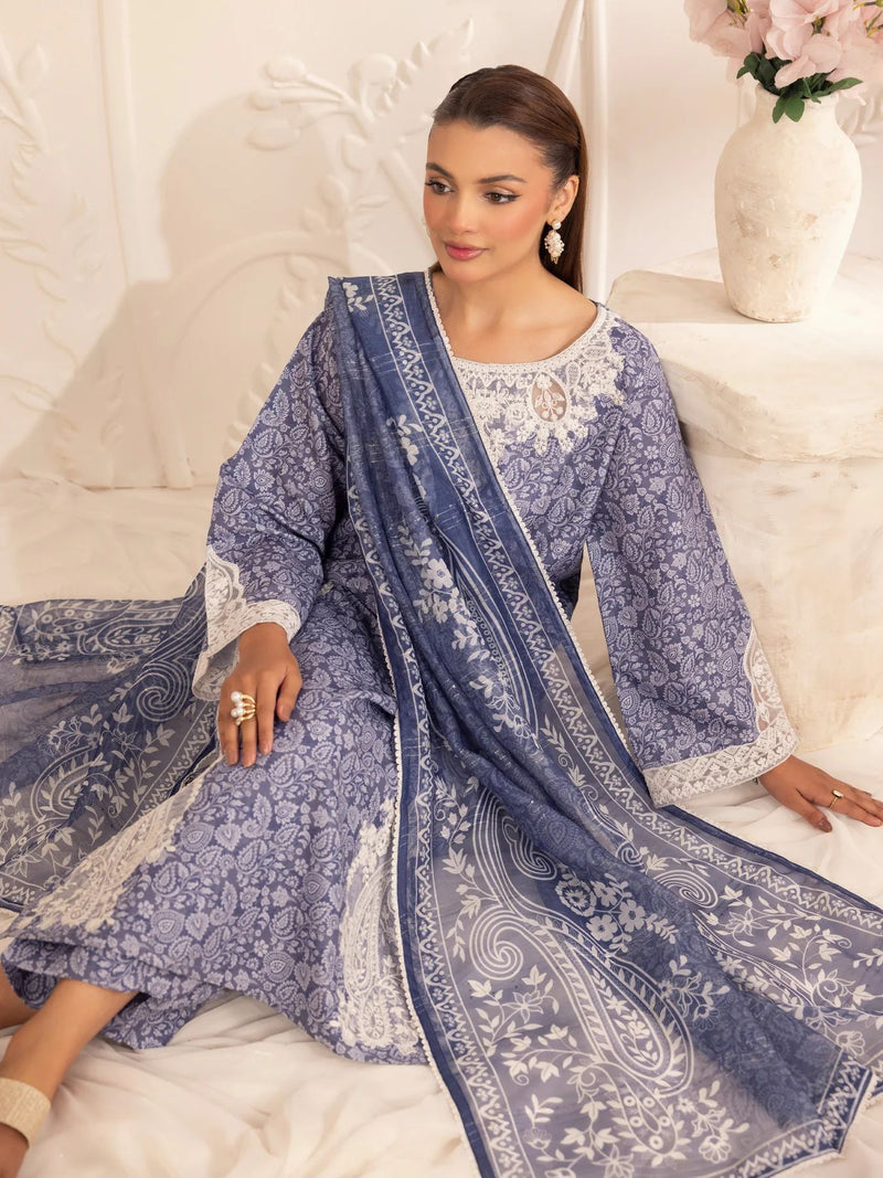 3pc Silk Lawn Printed & Embroidered Suit by Mohagni 08