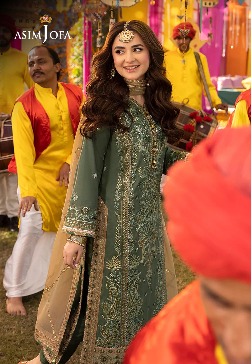asim jofa green dress Asim Jofa Green & Pink Chiffon Formal Collection Dress 3pc  GoodLuck  Collections