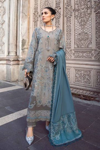 Formal Dresses Teal Winter Dress MARIA B WINTER LINEN COLLECTION GREY DL-1104 The Zaibai Formal Dresses Teal Winter Dress MARIA B WINTER LINEN COLLECTION GREY DL-1104 The Zaibai
