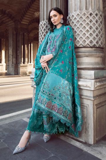 MARIA B WINTER LINEN COLLECTION TEAL DL-1105 The Zaibai MARIA B WINTER LINEN COLLECTION TEAL DL-1105 The Zaibai