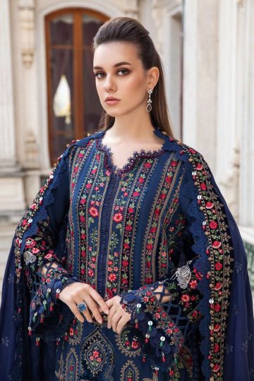 MARIA B WINTER LINEN COLLECTION NAVY BLUE DL-1109 The Zaibai MARIA B WINTER LINEN COLLECTION NAVY BLUE DL-1109 The Zaibai