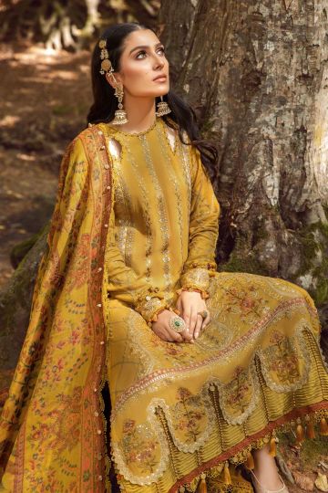 MARIA B WINTER LINEN COLLECTION MUSTARD DL-1110 The Zaibai MARIA B WINTER LINEN COLLECTION MUSTARD DL-1110 The Zaibai