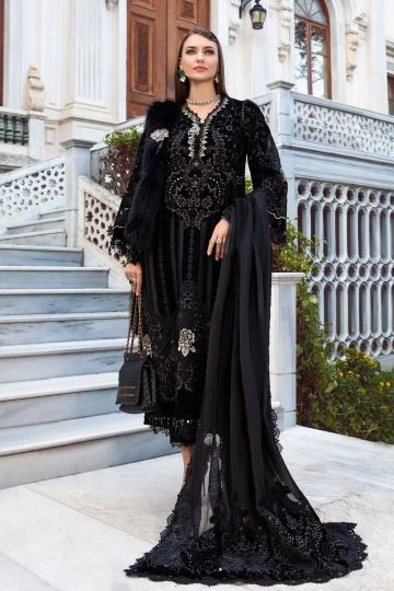 MARIA B WINTER LINEN COLLECTION BLACK & GOLD DL-1111 The Zaibai MARIA B WINTER LINEN COLLECTION BLACK & GOLD DL-1111 The Zaibai