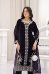 Makhmal by Gul Warun Deep Purple 3pc Velvet Embroidered Suit MBG9