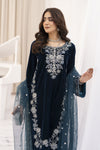 Makhmal by Gul Warun Teal 3pc Velvet Embroidered Suit MBG3