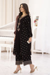 Makhmal by Gul Warun Chocolate Brown 3pc Velvet Embroidered Baggy Cape Suit MBG8