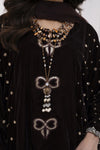 Makhmal by Gul Warun Chocolate Brown 3pc Velvet Embroidered Baggy Cape Suit MBG8