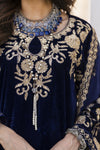 Makhmal by Gul Warun Navy Blue 3pc Velvet Embroidered Suit MBG4