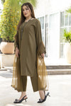 Aabpara Simply Warm Linen 3pc Ready to Wear with Dyed Net Dupatta SWA6