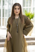 Aabpara Simply Warm Linen 3pc Ready to Wear with Dyed Net Dupatta SWA6