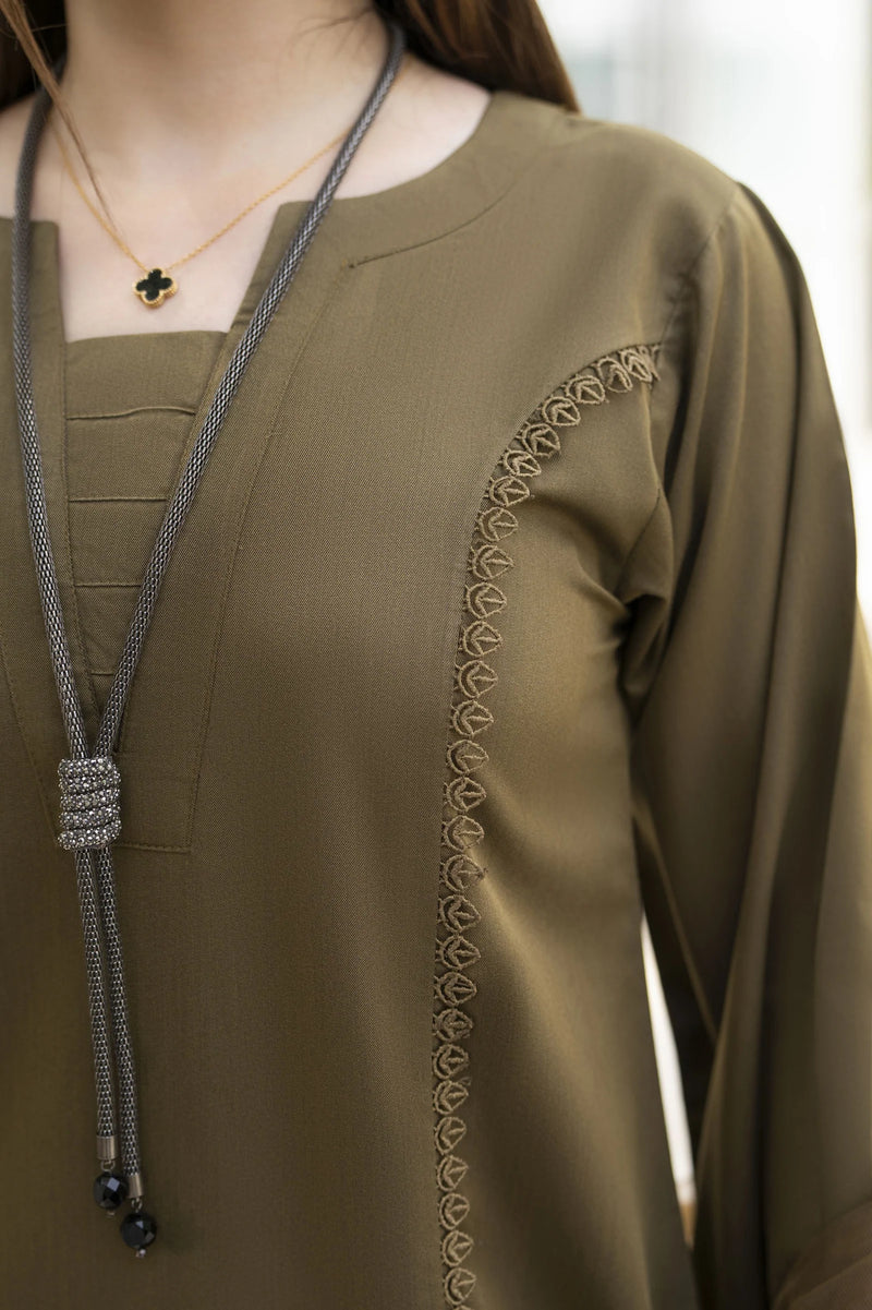 Aabpara Simply Warm Linen 3pc Ready to Wear with Dyed Net Dupatta SWA6