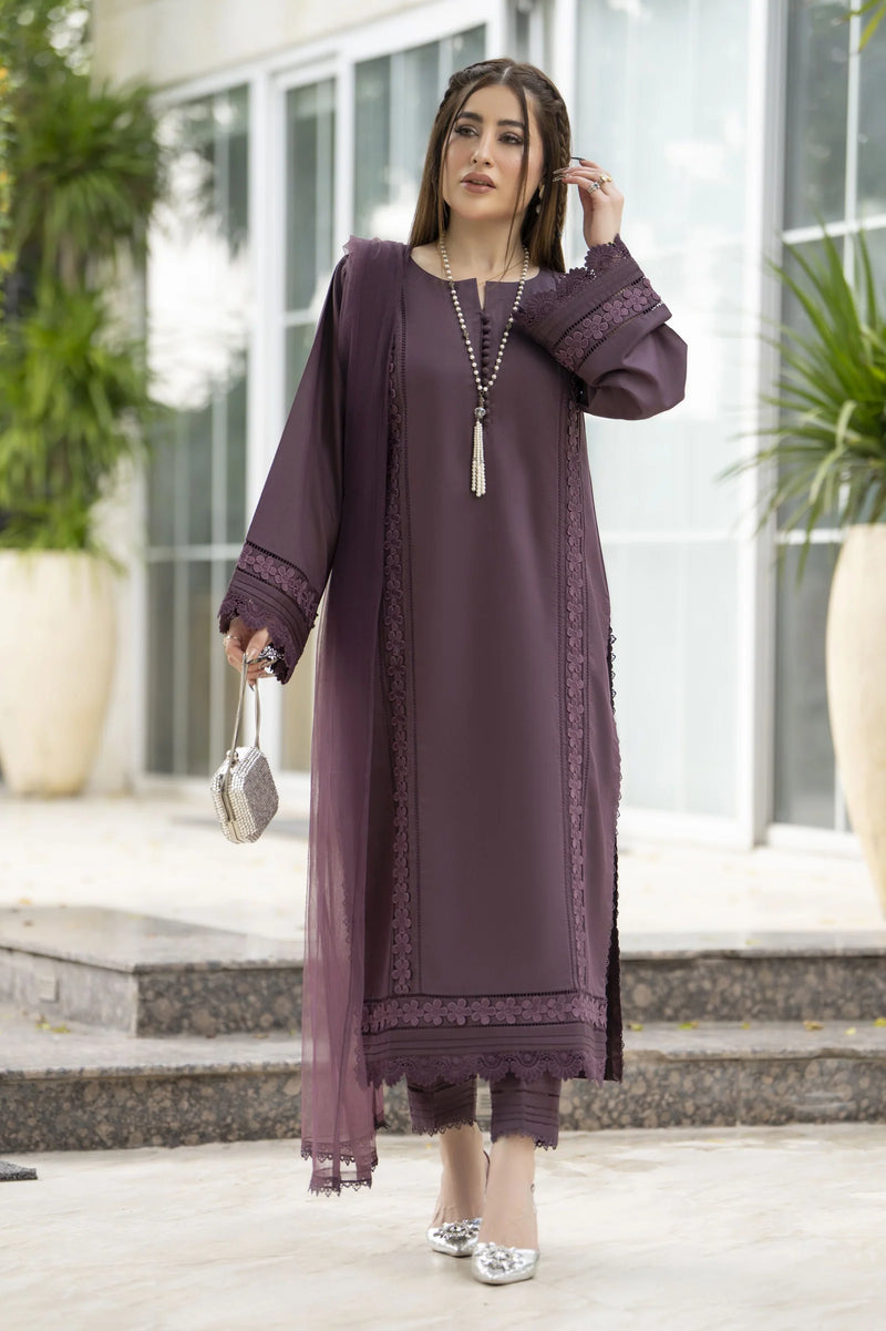 Aabpara Simply Warm Winter Linen 3pc Ready to Wear with Dyed Net Dupatta SWA3