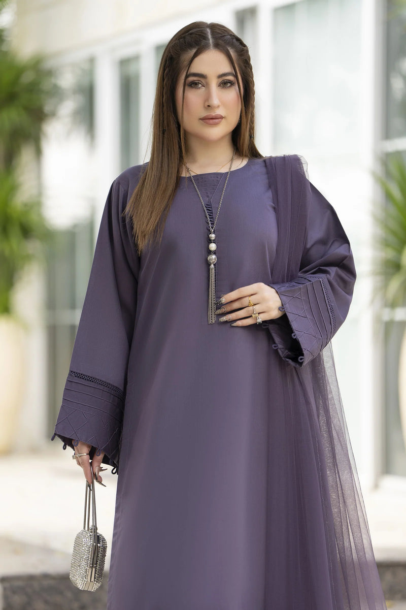 Aabpara Simply Warm Winter Linen 3pc Ready to Wear with Dyed Net Dupatta SWA4