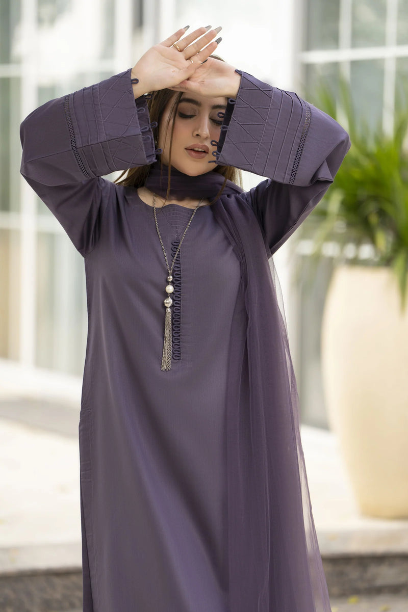 Aabpara Simply Warm Winter Linen 3pc Ready to Wear with Dyed Net Dupatta SWA4