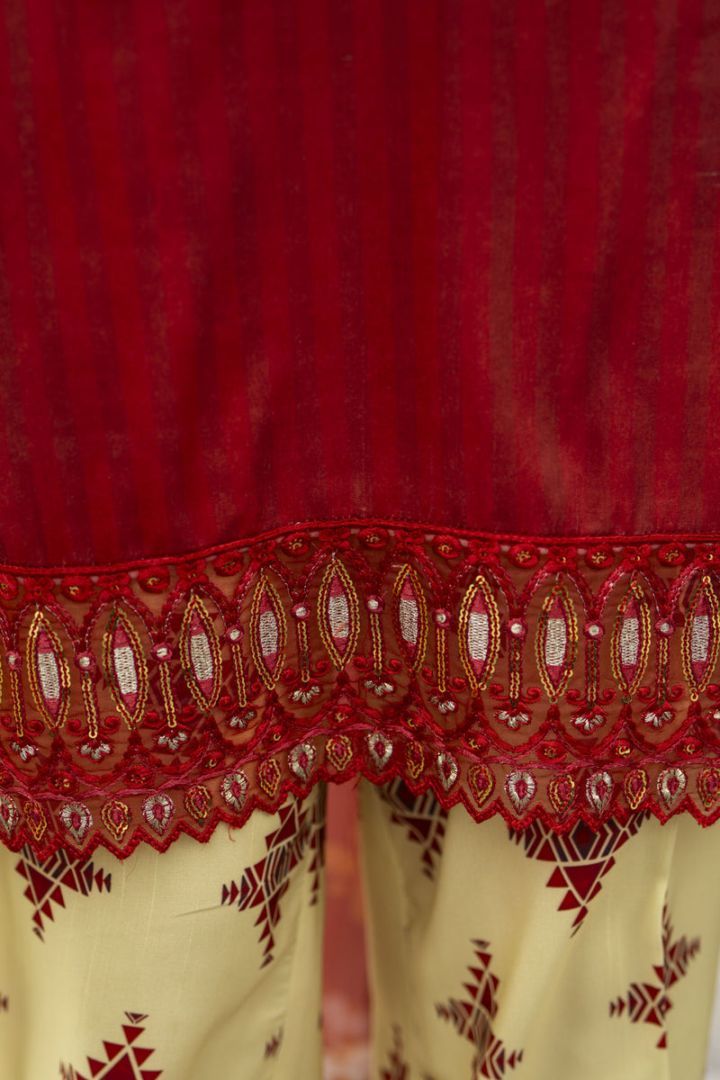Aleezay Raw Silk 3-Piece Ensemble with Printed Silk Dupatta Lush9