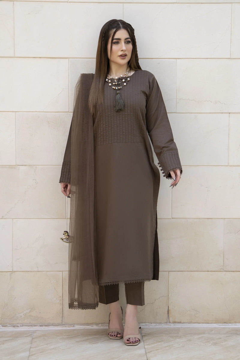 Aabpara Simply Warm Winter Linen 3pc Ready to Wear with Dyed Net Dupatta SWA7