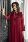 Gul Warun Lustre Chiffon – 3pc Ready to Wear Maroon Embroidered Frock LSG8