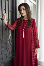 Gul Warun Lustre Chiffon – 3pc Ready to Wear Maroon Embroidered Frock LSG8