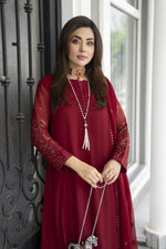 Gul Warun Lustre Chiffon – 3pc Ready to Wear Maroon Embroidered Frock LSG8