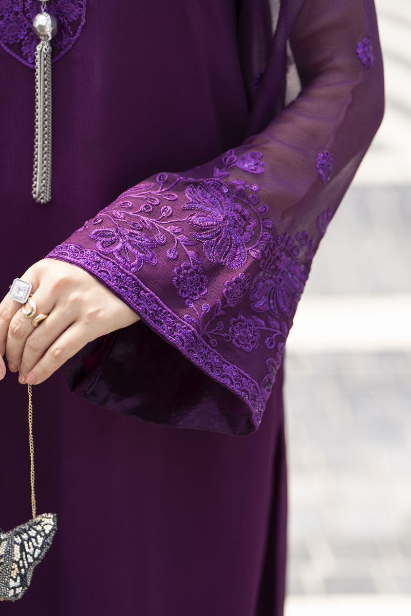Gul Warun Lustre Chiffon – 3pc Ready to Wear Purple Embroidered Chiffon Dress LSG2