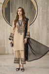 Threaded Grace Silk Karandi by Gul Warun – Beige & Black Embroidered 3pc Suit TGS3