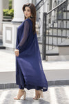 Gul Warun Lustre Chiffon – 3pc Ready to Wear Navy Blue Embroidered Chiffon Frock Dress LSG4