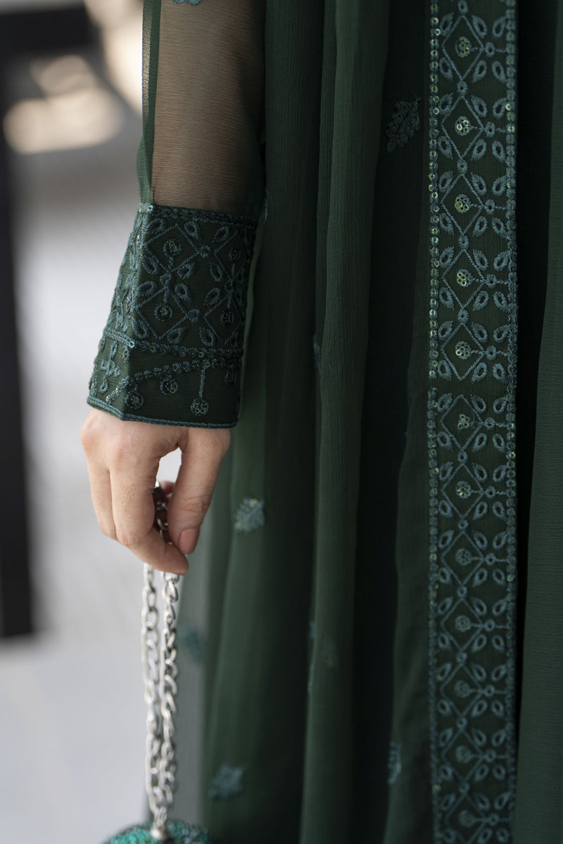Gul Warun Lustre Chiffon 3pc Ready to Wear Emerald Green Long Frock The Zaibai Gul Warun Lustre Chiffon 3pc Ready to Wear Emerald Green Long Frock The Zaibai