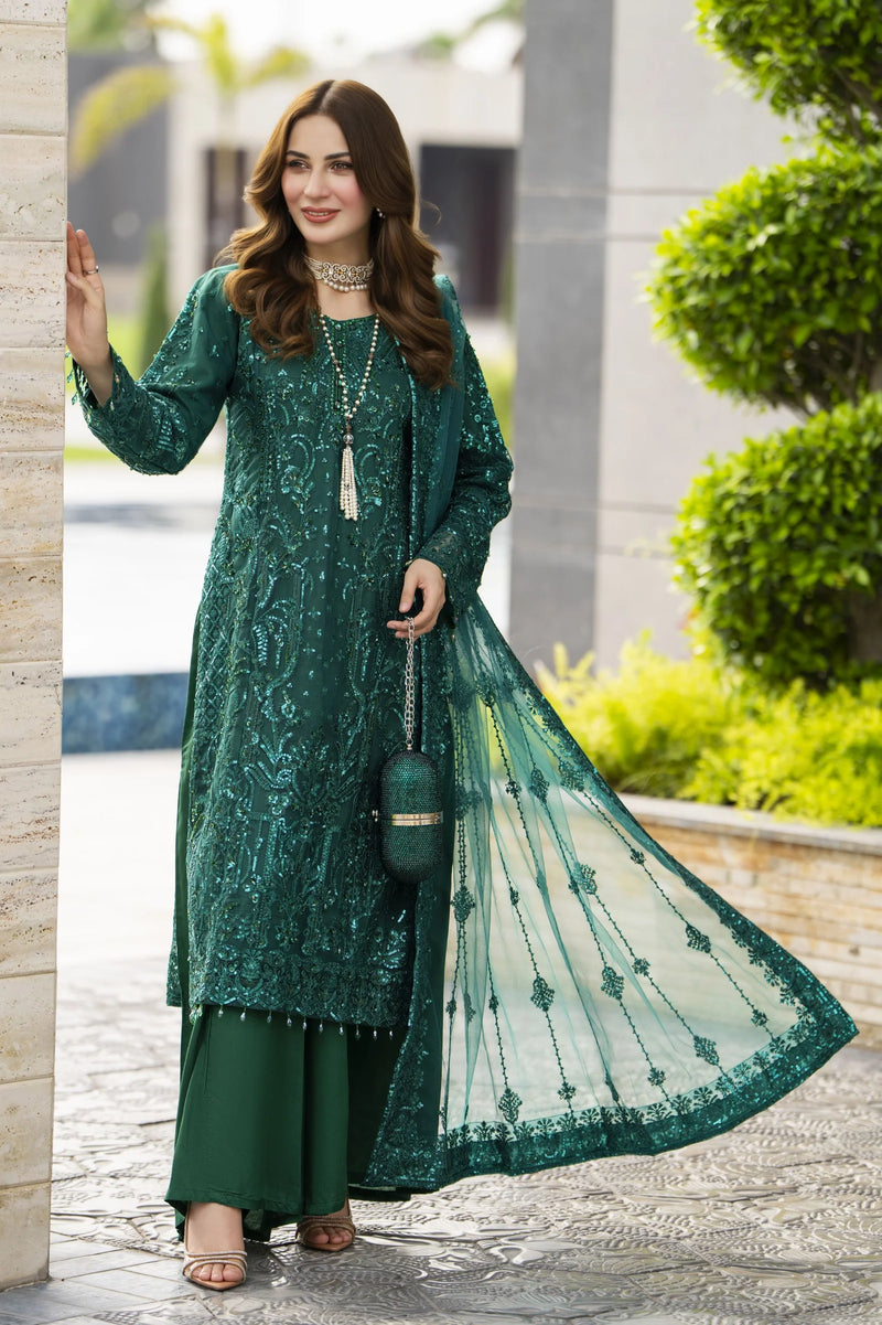 Emerald Green Net Embroidered 3pc Sharara Dress with Handwork by SILVE The Zaibai Emerald Green Net Embroidered 3pc Sharara Dress with Handwork by SILVE The Zaibai