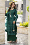Emerald Green Net Embroidered 3pc Sharara Dress with Handwork by SILVER SBS9