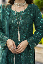 Emerald Green Net Embroidered 3pc Sharara Dress with Handwork by SILVER SBS9