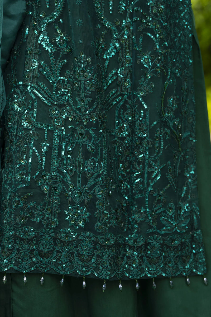 Emerald Green Net Embroidered 3pc Sharara Dress with Handwork by SILVE The Zaibai Emerald Green Net Embroidered 3pc Sharara Dress with Handwork by SILVE The Zaibai