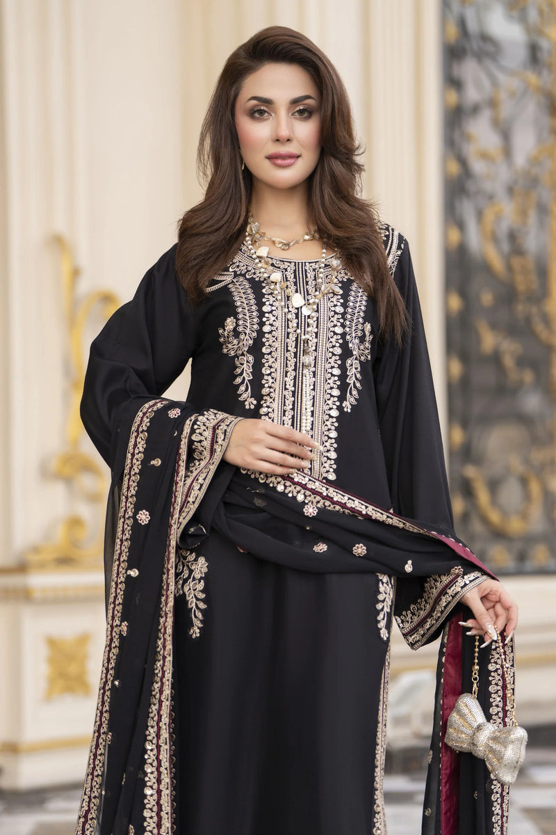 Reshmi RA9 Black Embroidered 3pc Raw Silk Suit with Chiffon Dupatta ...
