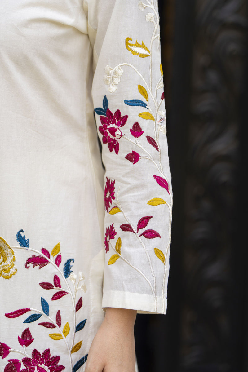 Ivory Multicolour Embroidered Cotton 2pc Women Suit | Baarish by Miski BYM2