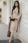 Beige Embroidered Cotton 3pc Women Dress with Dupatta | Baarish by Miski BYM6