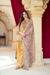 Golden Beige Organza Embroidered Shirt with Mustard Silk Farshi Shalwar – RNK5