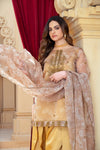 Golden Beige Organza Embroidered Shirt with Mustard Silk Farshi Shalwar – RNK5