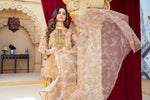Golden Beige Organza Embroidered Shirt with Mustard Silk Farshi Shalwar – RNK5