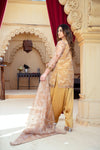 Golden Beige Organza Embroidered Shirt with Mustard Silk Farshi Shalwar – RNK5
