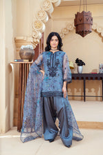 Slate Blue Organza Embroidered Shirt with Deep Charcoal Silk Farshi Shalwar – RNK4