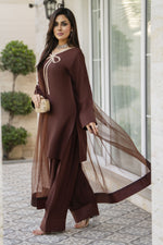 Mocha Brown Poly Raw Silk Farshi Set – Chand Sa Libaas by Aleezay | ALS5
