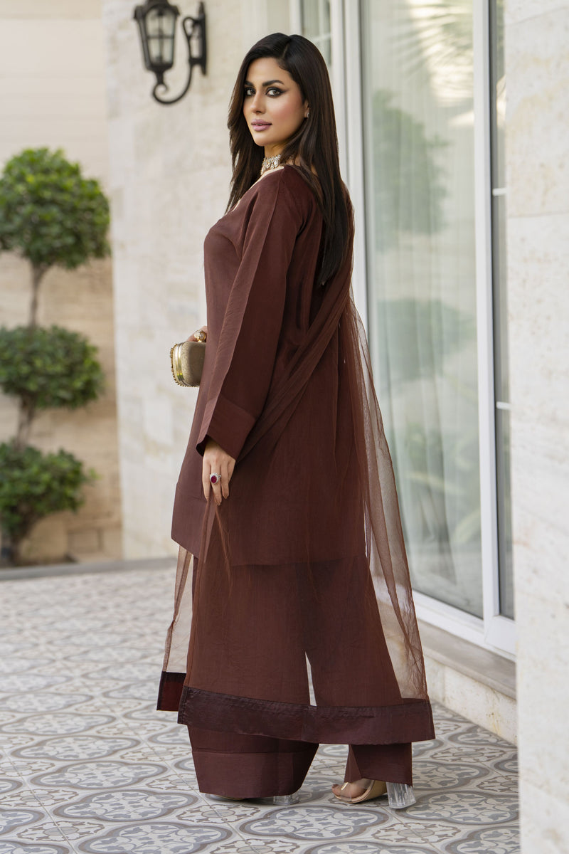 Mocha Brown Poly Raw Silk Farshi Set – Chand Sa Libaas by Aleezay | ALS5