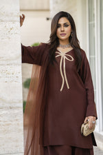 Mocha Brown Poly Raw Silk Farshi Set – Chand Sa Libaas by Aleezay | ALS5