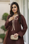 Mocha Brown Poly Raw Silk Farshi Set – Chand Sa Libaas by Aleezay | ALS5