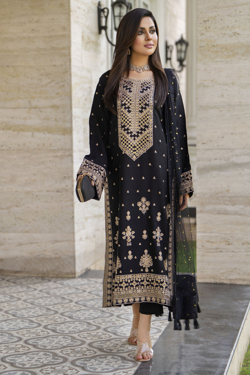 Black Raw Silk Embroidered Dress with Monar Dupatta Chand Sa Libaas The Zaibai Black Raw Silk Embroidered Dress with Monar Dupatta Chand Sa Libaas The Zaibai