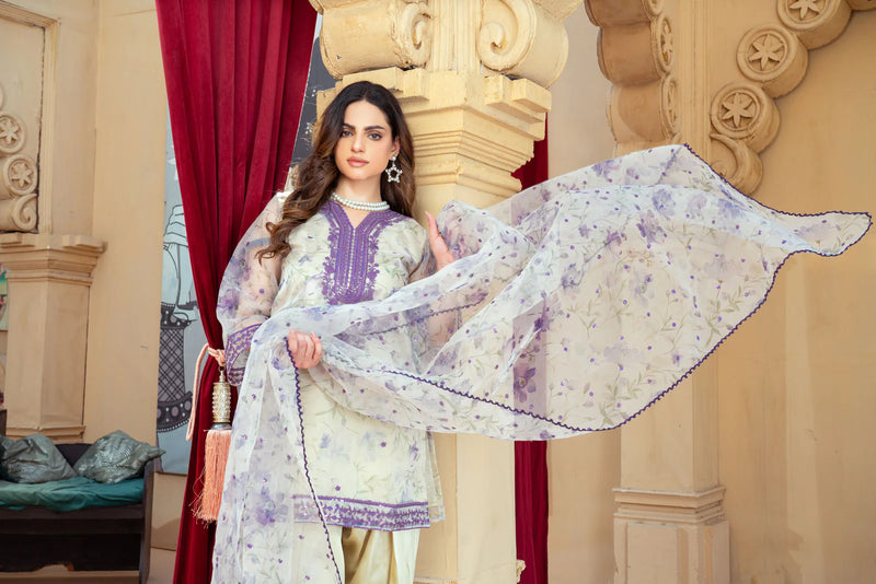 Floral Organza Shirt with Gold Silk Farshi Shalwar – RNK2